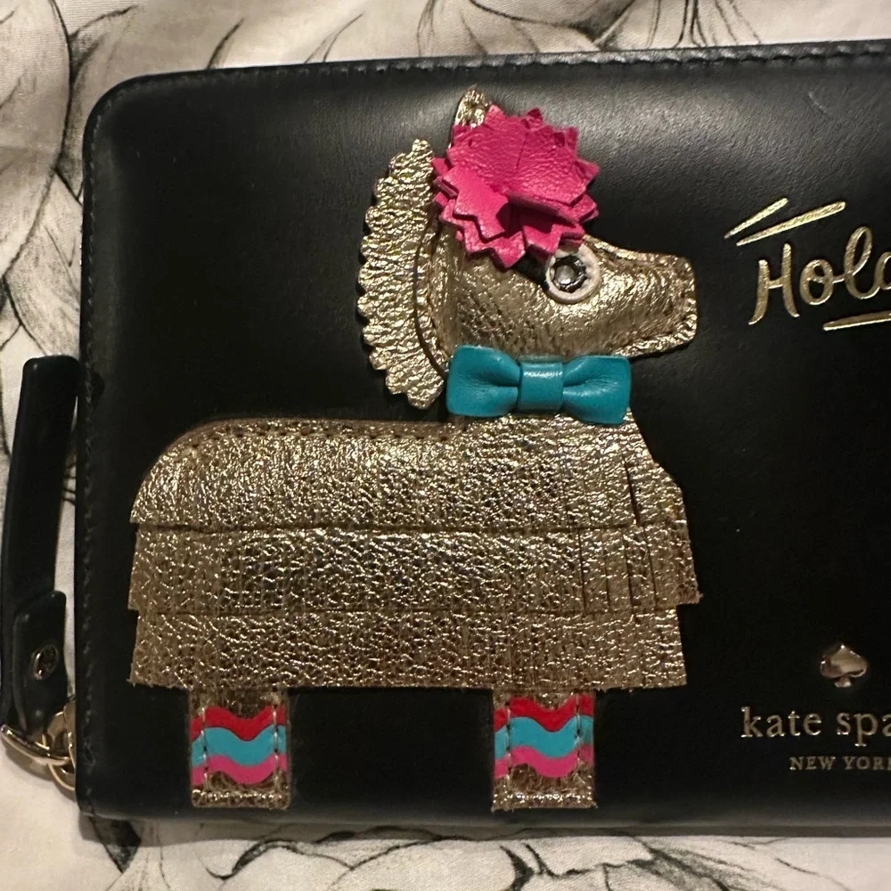 Kate Spade Black Piñata Wallet with Pink Interior